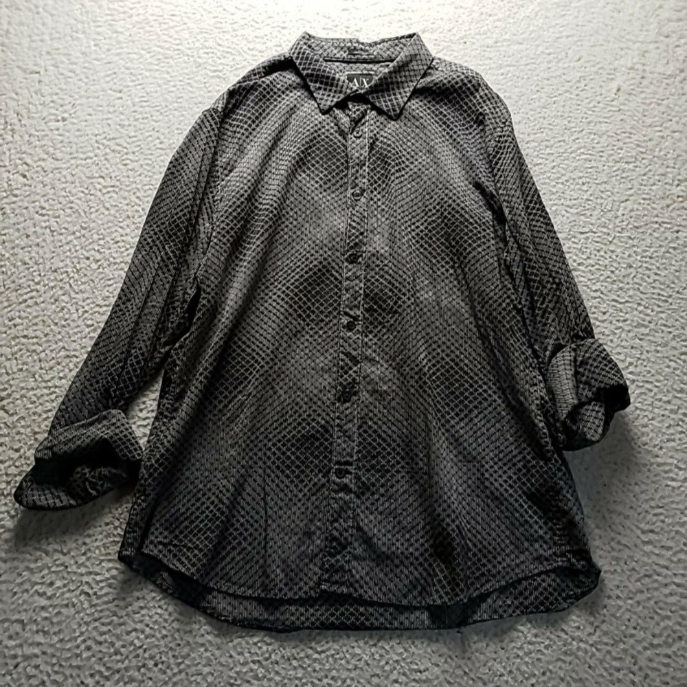 Armani Exchange Shirt Mens XL Gray Geometric Long Sleeve Slim Fit Button-Up